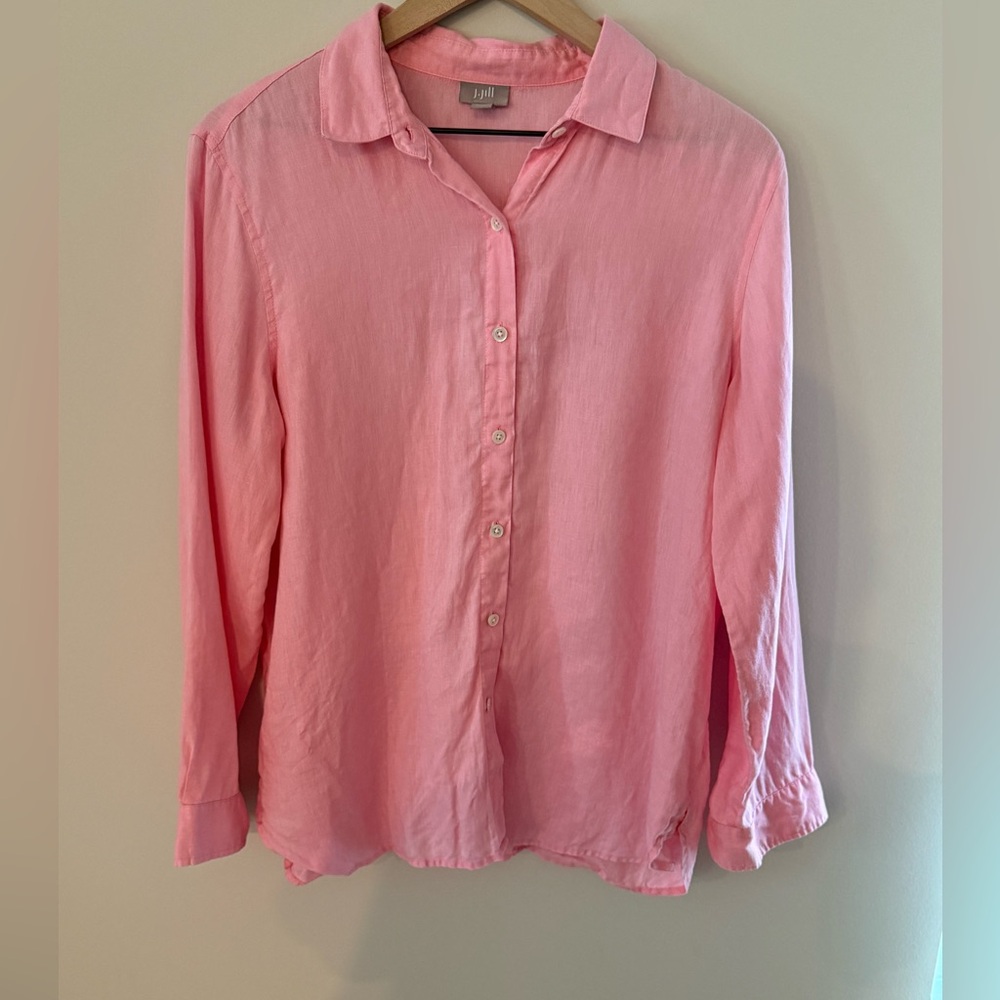 J. Jill Women’s 100% Linen Pink Button-Down Shirt